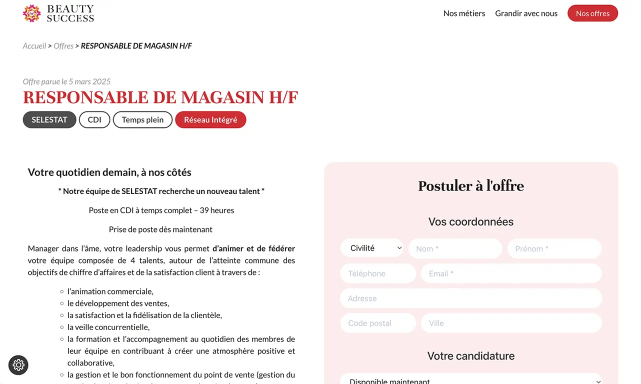 Site carrière Beauty Success